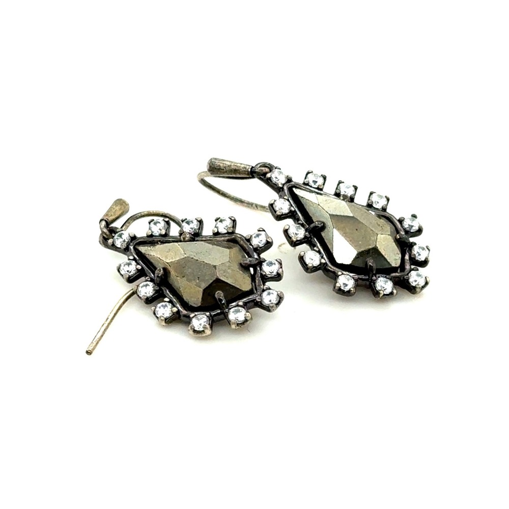 Kendra Scott Pyrite Pave Crystal Drop Earrings Gunmetal Teardrop French Hook